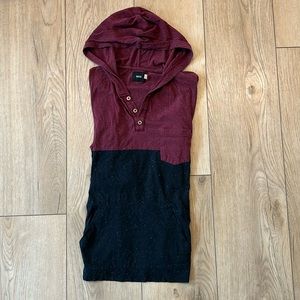 BDG Long Sleeve Red and Black Hoodie with Buttons